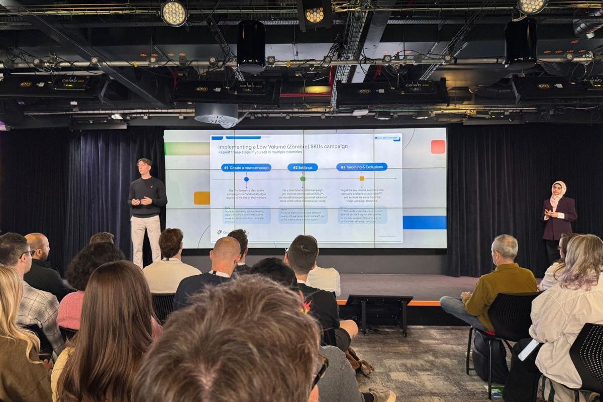 Session on implementing a low-volume Zombie SKUs Performance Max campaign at the Google Shopping CSS London Forum
